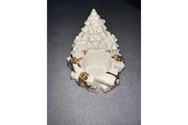 Mikasa White Christmas Tree With Presents Ceramic Candle Trinket Holder New