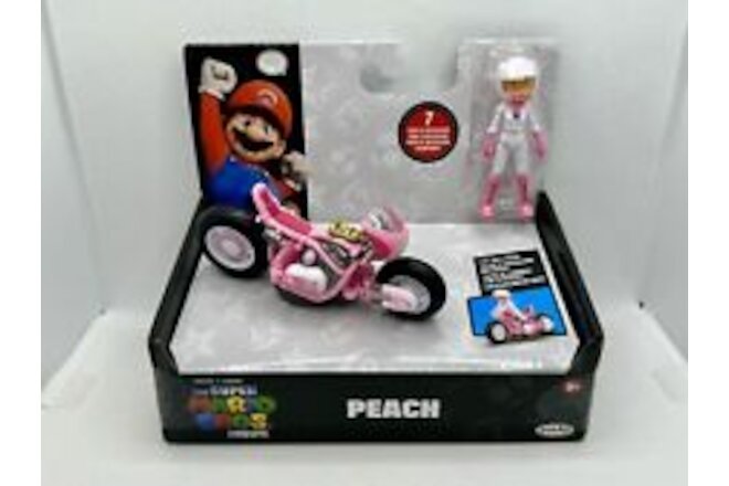 Nintendo Super Mario Bros Movie Pull Back Toy Racer Kart Princess Peach Bike NEW