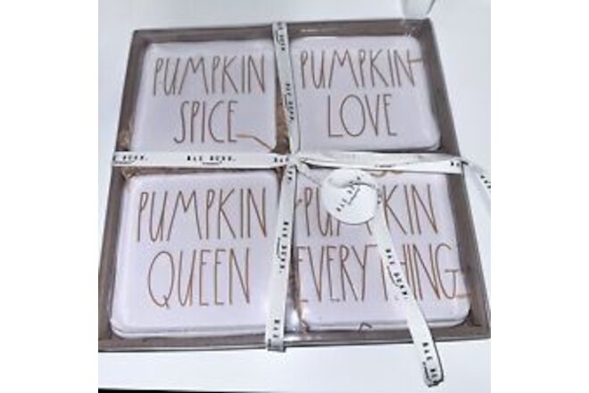 Rae Dunn Artisan Collection Set of 4 FALL PUMPKIN Coasters NEW in Package