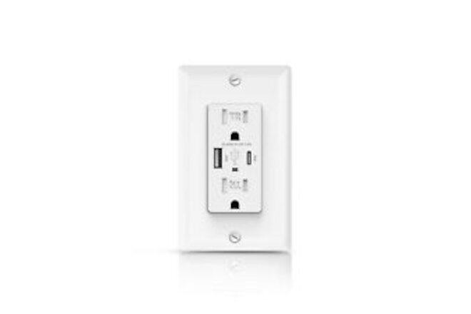 USB C Wall Outlet, 15 Amp Charging Power Outlet with Tamper Resistant, Tamper...