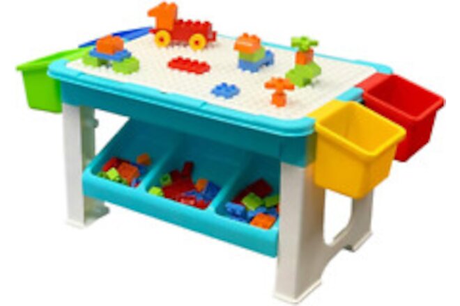 Kids Block Table, Childrens Educational Toy 69Pc Table for Blocks Classic Big...