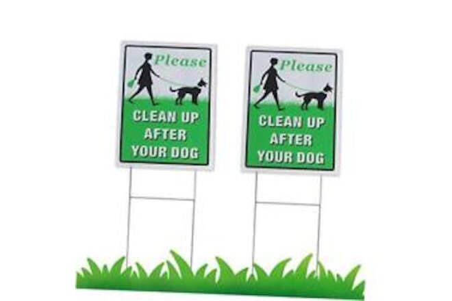 Please Clean Up After Your Dog 2 Pack, 12" x 9" Yard Sign with Metal Wire H