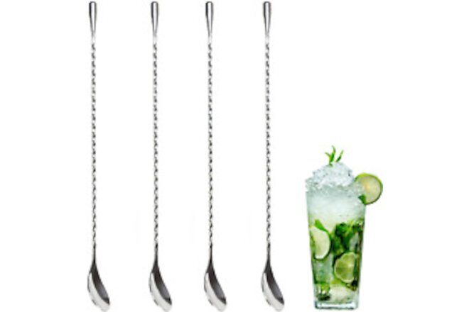 4Pcs Cocktail Spoon Long Handle Bar Spoon - 12" Metal Spoons Drink Mixers for Co