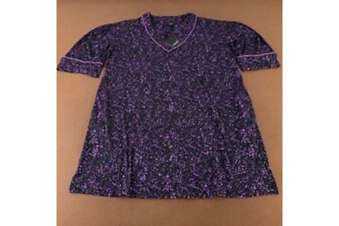 Simply Vera Wang Women's Size XL Black Purple V Neck Long Sleeve Nightgown NWT