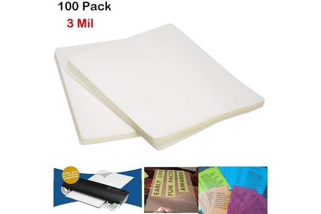 Clear Thermal Laminating Plastic Paper Laminator Sheets 9 x 11.5" Sheet 100-Pack