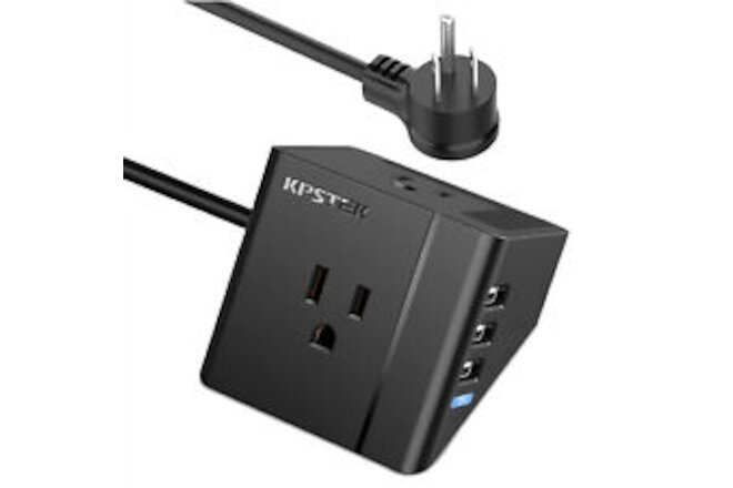 Flat Plug Power Strip with USB Ports, 2-AC Outlets 3-USB Charging for Travel