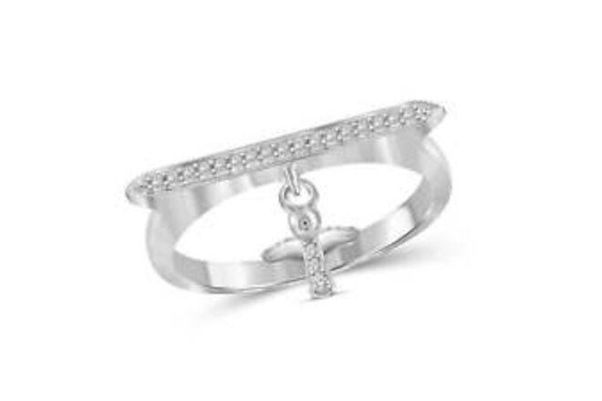 JewelonFire 1/10 Carat T.W. White Diamond Sterling Silver Cross Stackable Ring (