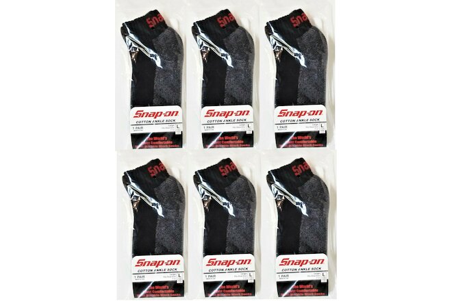 6 PAIRS Men's BLACK Snap-On Ankle Socks LARGE *FREE SHIPPING* MADE IN USA *NEW*