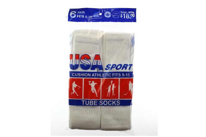6 Pairs New Men's Cotton Athletic Sports Tube Socks 9-15 White