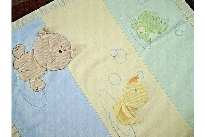 6C Set of 2 Vintage CARTER'S Bear Duck Frog bubbles Baby Crib Cotton Blankets
