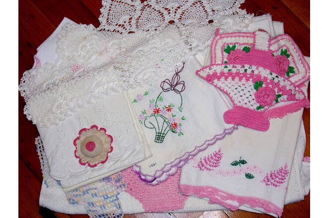 Vintage Linens Lot,  Doiles & Table Runner, Cutter, Slow Stitch, Scrapbooking