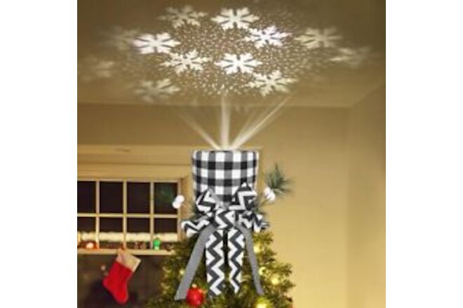 Kssiaz Christmas Tree Topper Hat Projector, Checked Elf Hat Tree Topper with ...