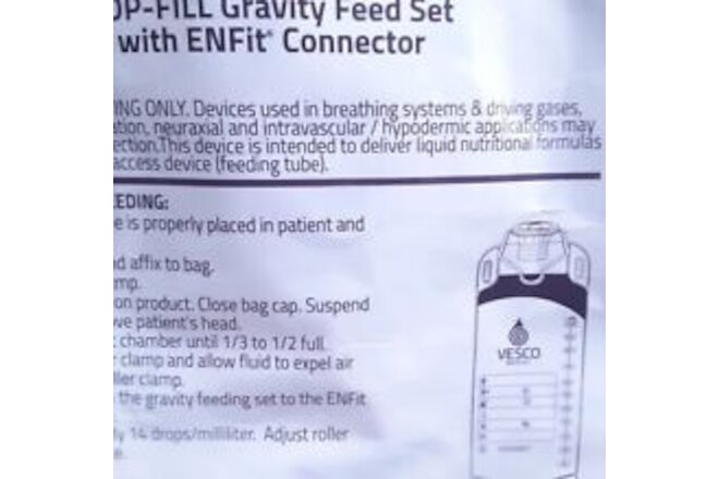 VESCO Enteral Delivery Gravity Feed Transition SET w ENFit 1000ml Exp 2028