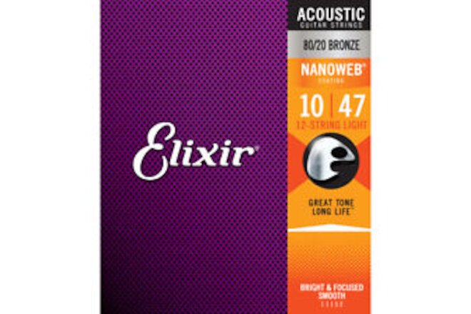 Elixir 11152 12-String Light Nanoweb Acoustic Guitar Strings 10-47