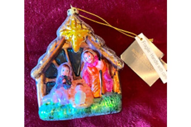 Robert Stanley Christmas Ornament Glitter Stable Jesus Joseph Mary Tree NEW