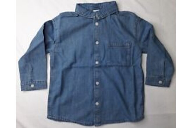 NEW, Boy’s H&M Blue Denim Long Sleeve Collared Shirt (4T) .