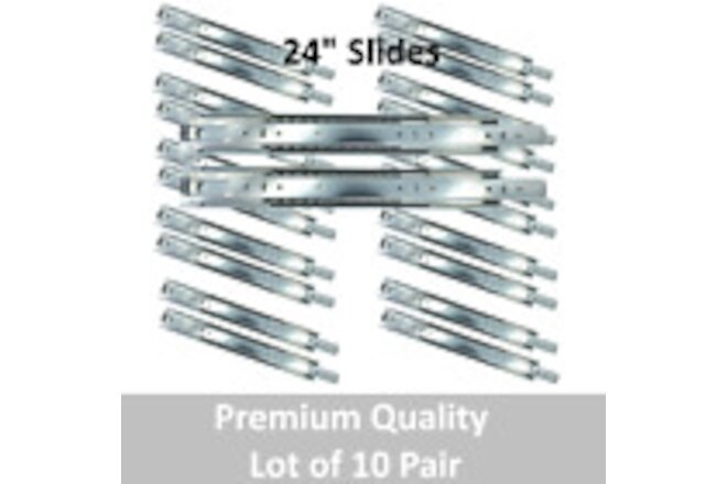 {Lot of 10 Pair} 24"- Heavy Duty Drawer Slides - Ball Bearing - Premium Quality