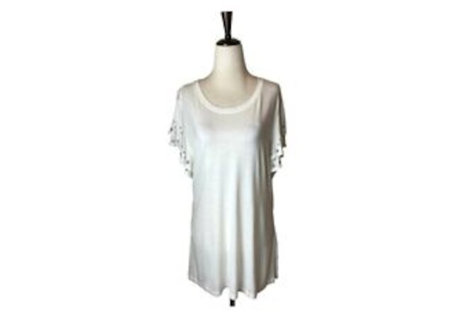INC International Concepts White Ruffled Tiered Short Sleeve Tee Size XXL