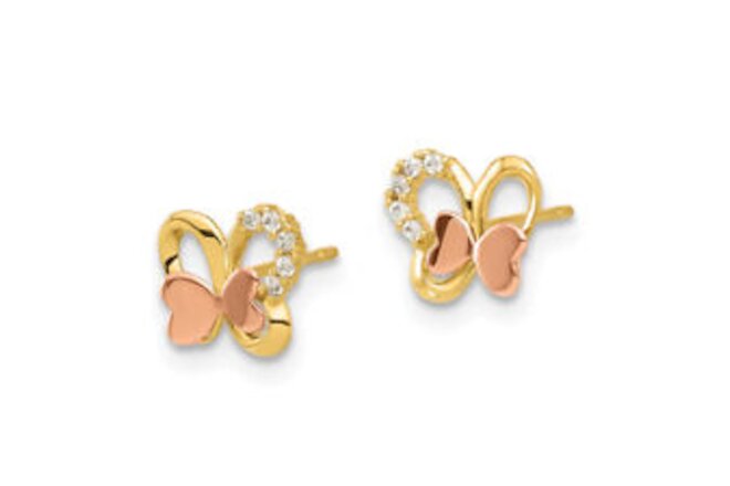14K Two Tone Gold Cubic Zirconia CZ Butterfly Earrings