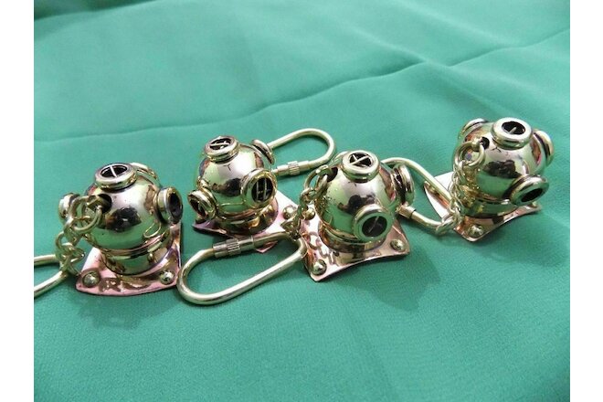 Lot of 4 New Solid Brass Divers Helmet Keychain Nautical Maritime Diving Gifts