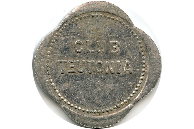 Club Teutonia Hall Saloon San Francisco, California CA 5¢ Scalloped Trade Token
