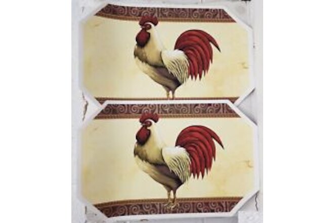 Set of 2 Same Kitchen Vinyl Non Clear Placemats(18"x12")ROOSTER WITH RED TAIL,BH