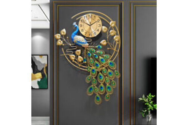 36.6" Luxury Peacock Large Wall Clock 3D Metal Living Room Wall Watch Decor