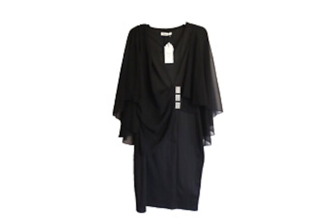 Fashion Classic Mother Of The Bride Dress Black with sheer cape crystal bling