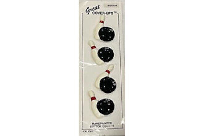 Vintage Set Novelty Button Covers Hand painted Bowling Ball Pin Crocs