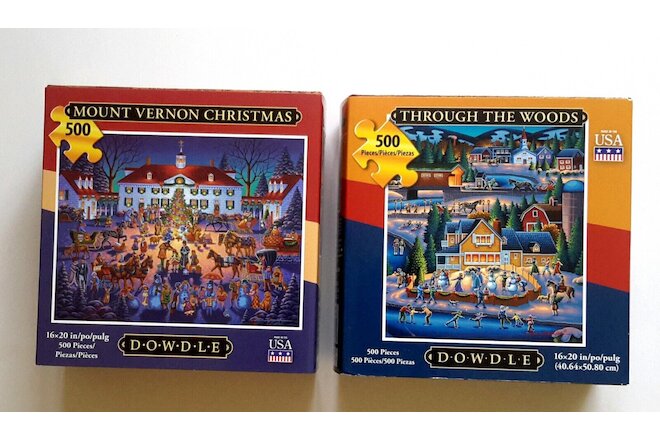 Lot of  2 Dowdle_MOUNT VERNON CHRISTMAS_THROUGH  THE WOODS_500pc Jigsaw Puzzle