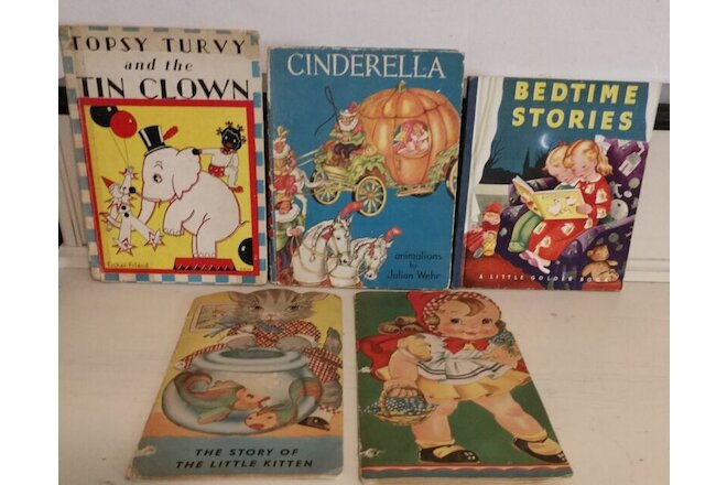 Mixed Lot of 5 Vintage Children's Bed Time Story Books Cinderella Topsy Turvy