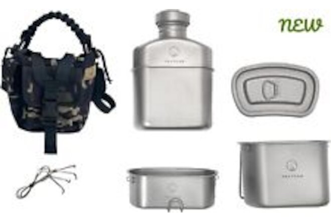 Valtcan Titanium Canteen Military Mess Kit 1100ml 37oz with 750ml and 400ml Cups