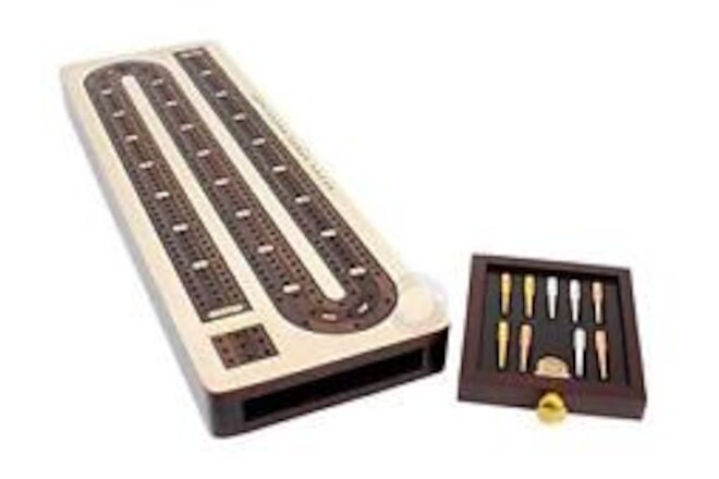 - 3 Track Continuous Cribbage Board Inlaid in Rosewood - Maple Wood - Size: 1...