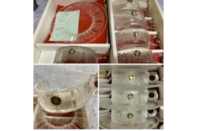 Vintage Hoya Crystal Japan 8 Piece Cups Saucers Coffee Set-Beautiful! New In Box