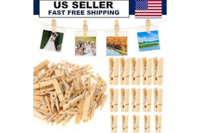 50pc Wooden 1.7 Inch Steel Spring Clothes Pins Wood Laundry Clothespins Hangers