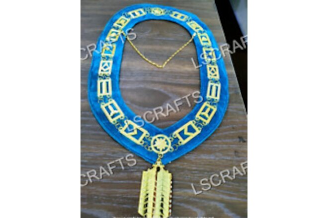 Masonic Master Masons Blue Lodge Gold Collar Chain + Bible Chaplain Jewel