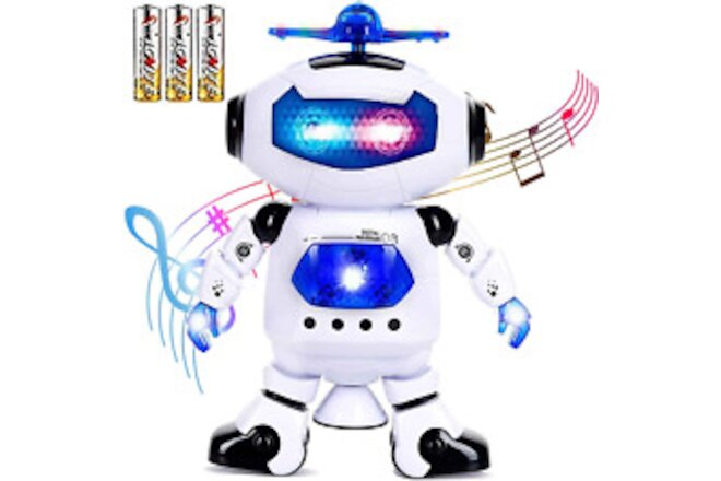 Walking Robot Toys for Kids - 360° Body Spinning Dancing Robot Toy with LED L...