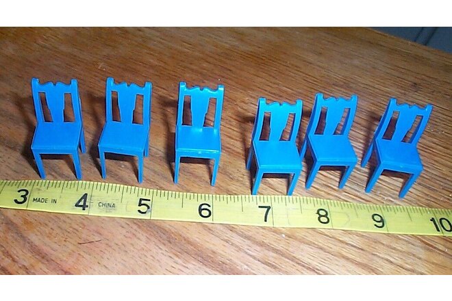 6 Vintage 1950s Marx dollhouse furniture blue chairs