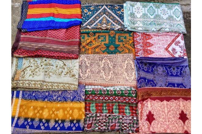 Lot Of 5 Vintage Indian Saree Silk Blend Fabric Craft Used Art Multi color Sari