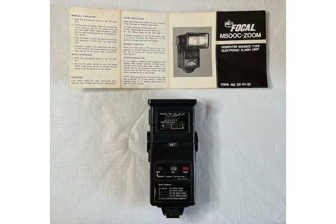 Vtg External Electronic Flash Unit Focal M500C-Zoom & Diffuser for 28mm wide len