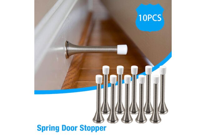 Spring Door Stops 10 Pack 3 1/8" Flexible Screw-in Stopper Brushed Satin Nickel