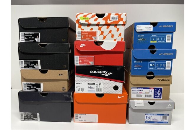 Lot of 12 Empty Shoe Sneaker Boxes- Nike, Jordan, Adidas, Brooks, Saucony,Mizuno
