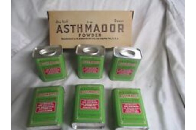 LOT OF 6 NEW OLD STOCK DR.R SCHIFFMANN'S ASTHMADOR POWDER TINS 6OZ UNOPENED
