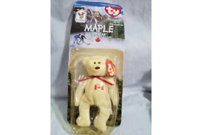 McDonald's Ty beanie babies 1999 maple the bear has errors in packaging NOS