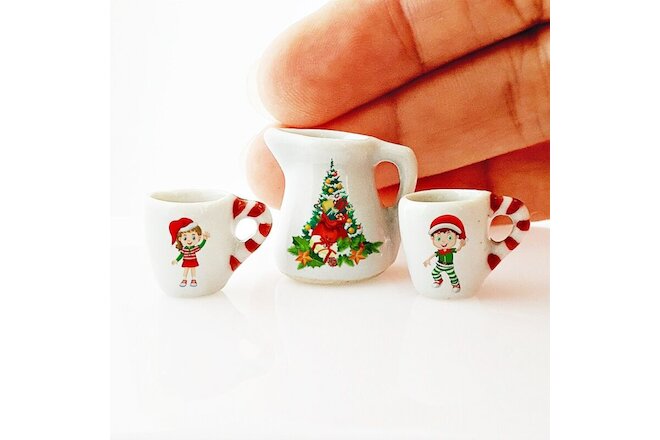 Miniatures Dollhouse Christmas Holiday Ceramic Mugs Decoration Ornament elf Gift