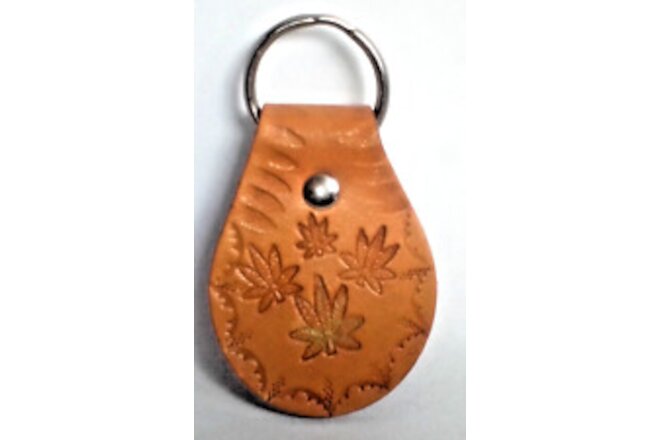 Leather key Fob -4 Canna Leaf +  border made by a Vet