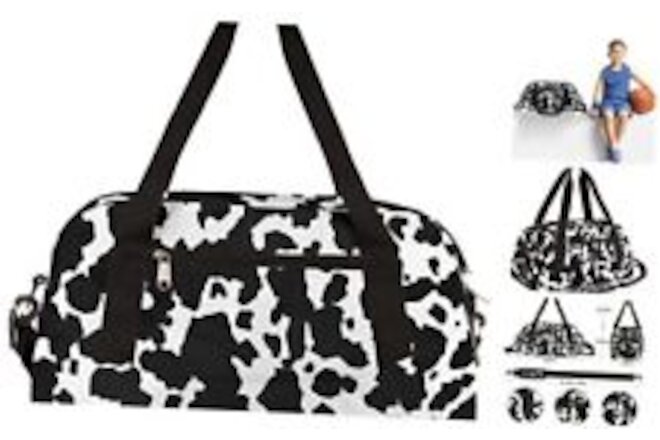 Black White Gym Bag for Women and Men,Farm Animal Small Duffel Bag Cow Print