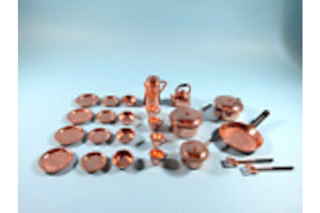Dollhouse Miniature Copper Look Dishes Coffee Pot Cooking Pots & More 28 pc