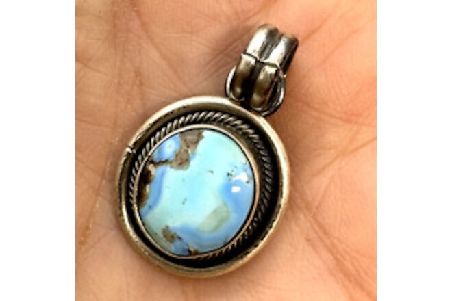 Navajo Golden Hills Turquoise Pendant Sterling Silver 5.8g by Dave Skeets Native