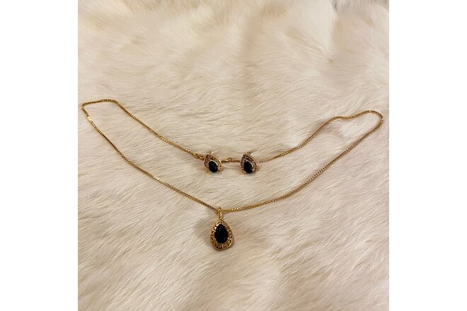 Vintage Avon Teardrop Necklace Earrings Nina Ricci Gold Tone Pierced Signed 5007